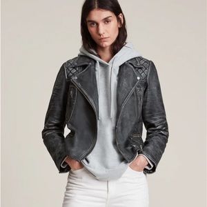 All Saints Cargo Distressed Leather Biker Jacket, Size 6